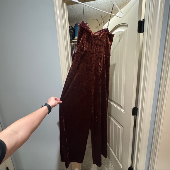 Dynamite Rich Brown Velvet Jumpsuit - Picture 2 of 4